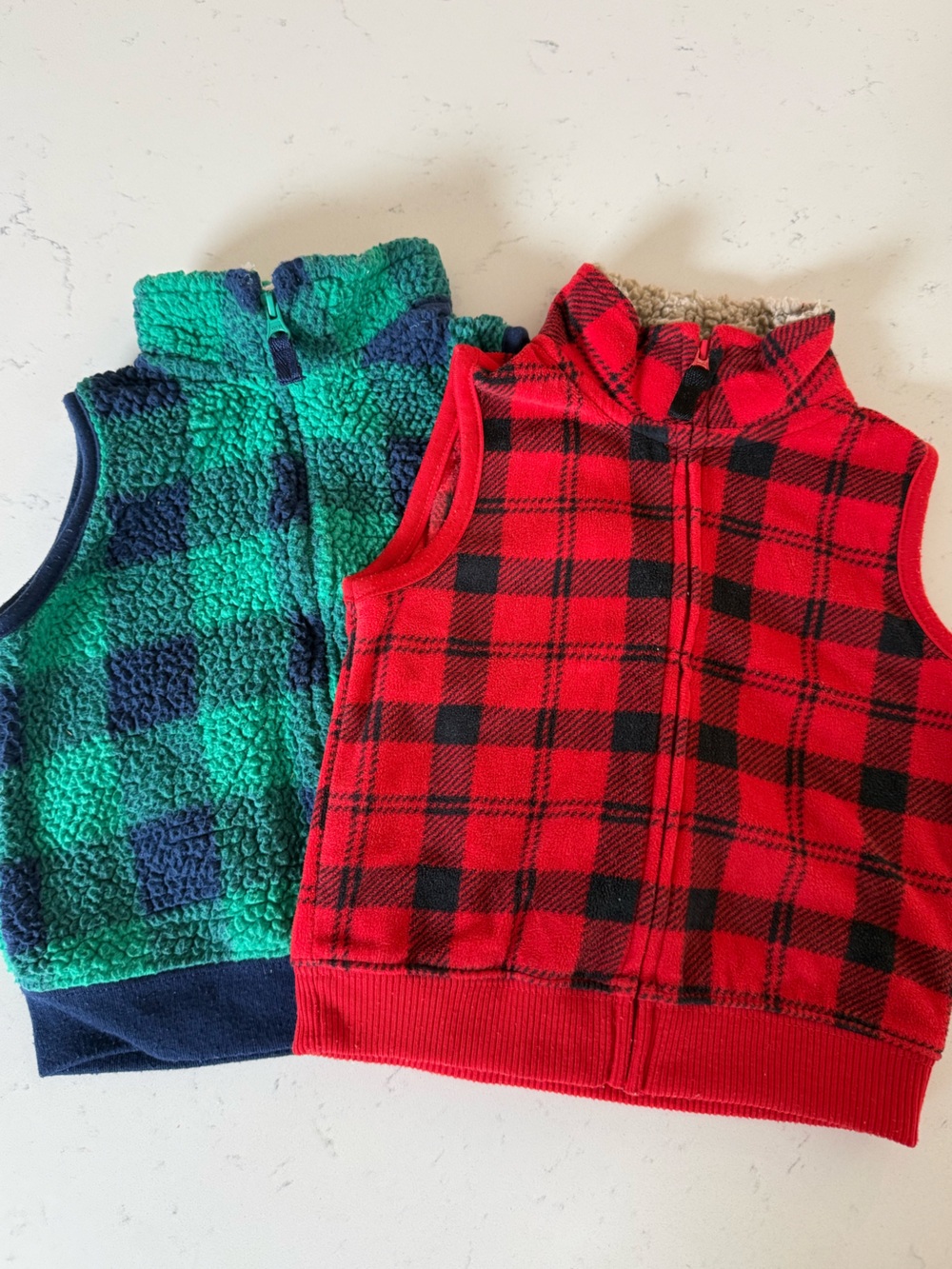 Carter's Red Buffalo Plaid & Green Check Sherpa Vest Bundle